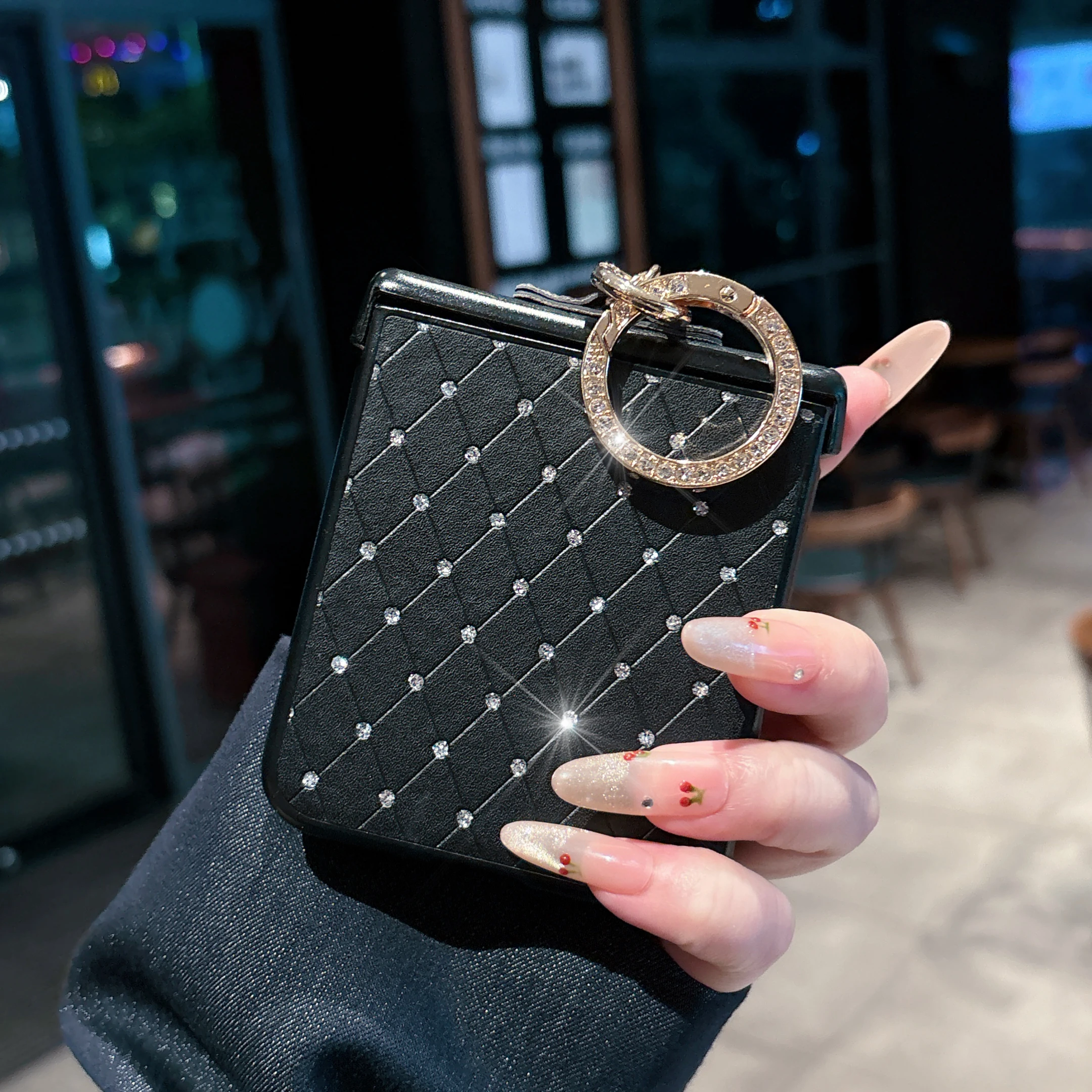 Rhombus Grid Faux Leather Diamond Hard Phone Case