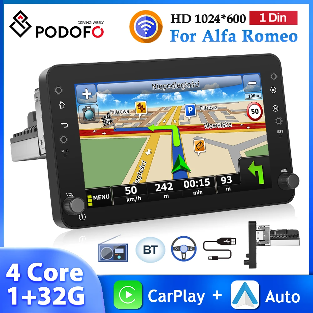 

Автомагнитола Podofo 1Din 7 дюймов для Toyota Alfa Romeo Android, автомобильная стереосистема MirrorLink, 4 ядра, Bluetooth, Wi-Fi, GPS-навигация, Авторадио