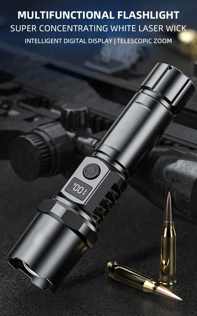 Description Picture 2 of itemHigh Power LED Flashlight Long-range USB Rechargeable Flashlight Digital Zoom Hand Light Camping Outdoor Waterproof Torch