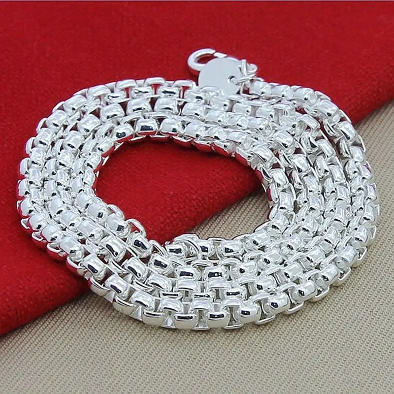 

925 Stamp Silver Exquisite Luxury Fashion Women Men Round Box Chain Wedding Noble Charm Necklace 20/24 Inches Jewelry