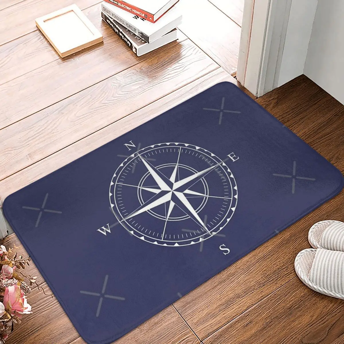

Navy Blue And White Nautical Ships Compass Rose 60x40cm Carpet Polyester Floor Mats Modern Practical Indoor