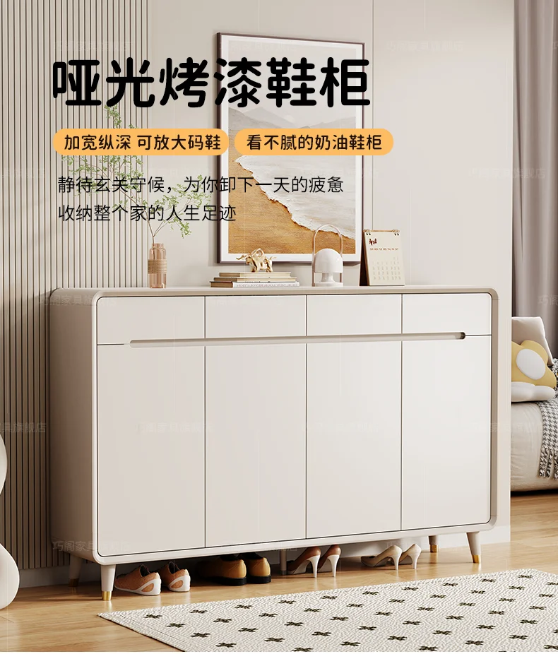 

French shoe cabinet household entrance integrated with wall-to-door entrance cabinet cream wind locker large capacity 2024 new
