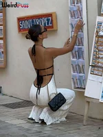 Weird Puss Sexy Elegant Halter Dress Women Summer Backless Lace-Up Color-Block Sleeveless Trendy Nightclub Wild Fashion Clothing - Image 4