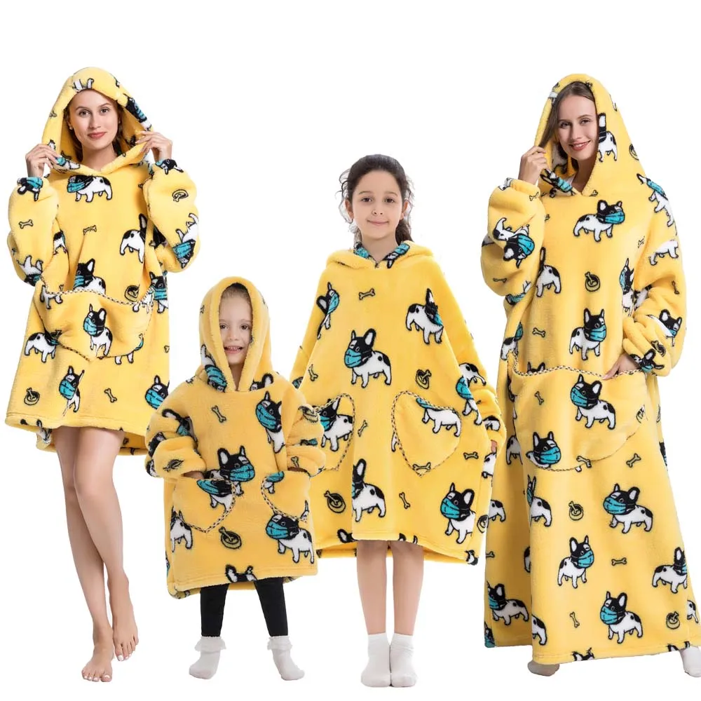 Family Matching Pajamas Super Long Robes for Kids Children Bathrobes One Piece Oversized Hoodies Wearable TV Blanket Sweatshirts