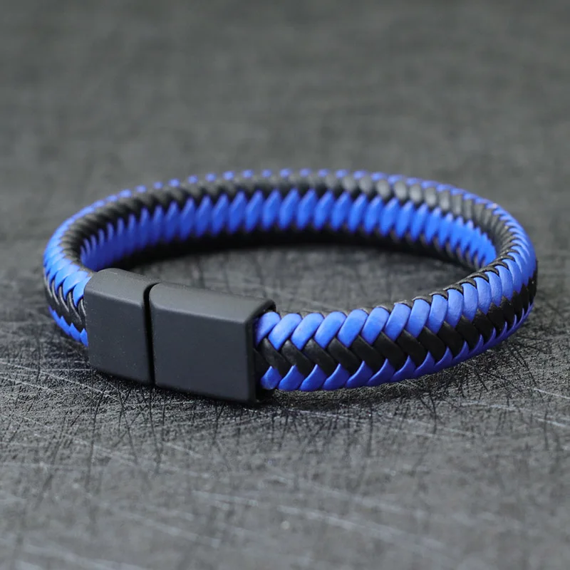 Men Leather Bracelet Leather Magnetic Bracelet Leather Bangle Unique Weaven Leather Bracelet with Detachable Magnet Buckle Wrap for Boyfriend Punk Jewelry