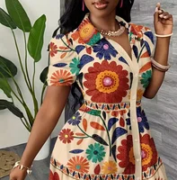 Robe chemise d'été pour femme 2026 à imprimé floral, manches bouffantes, ourlet à volants, coupe trapèze, mini-robe 4