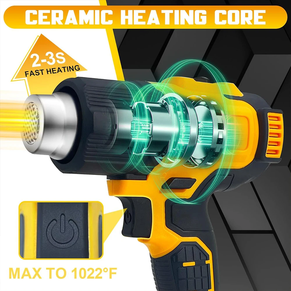 Cordless Hot Air Gun Compatible with Dewalt 20V Battery, 550°C Handheld Heat Gun with 3 Nozzles for DIY Crafts 2