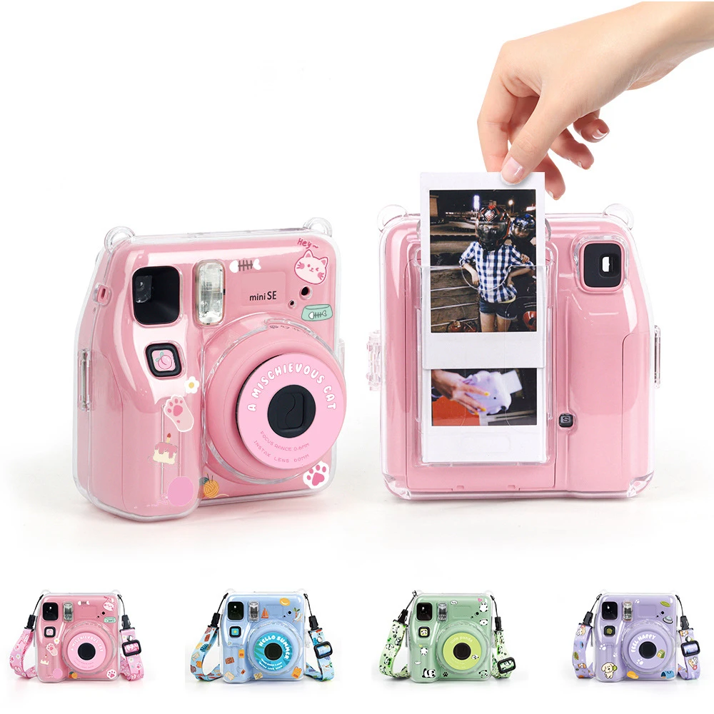 HIYQIN Custodia Trasparente Per Fujifilm Instax Mini SE Con Tracolla E Adesivi - Tema Blue Beach Mare