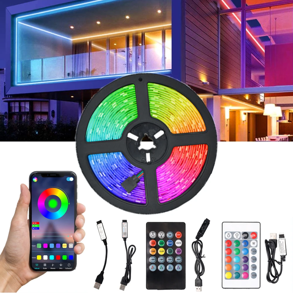 

RGB Led Strip Light Bluetooth App IR Control 5V USB 5050 Led Light Belt for Room Home TV Backlight Festoon Decoration LM