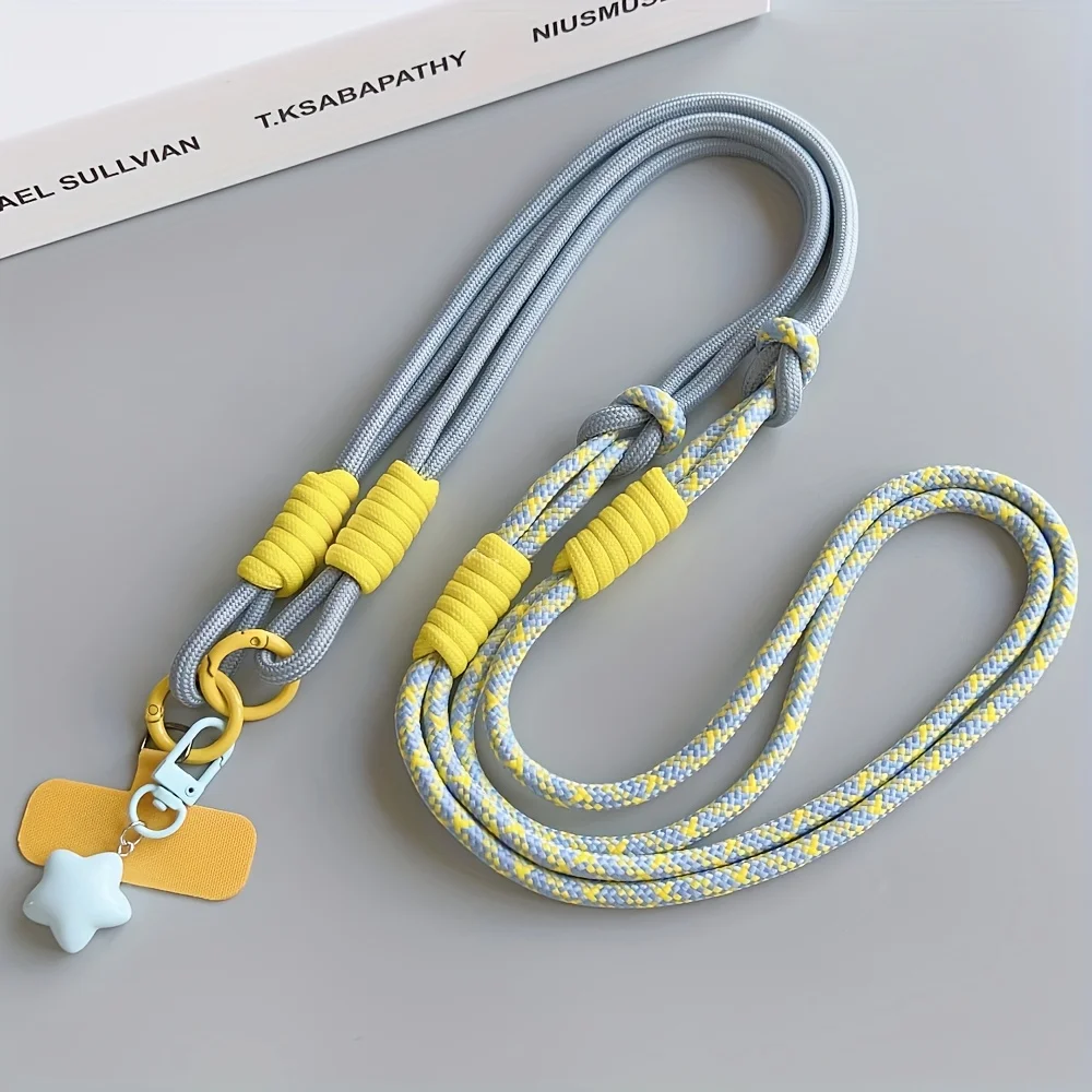 Two-Tone Crossbody Phone Lanyard with Star Charm - Anti-Theft Color-Block Accessory
