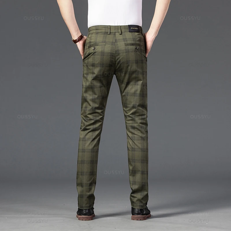 Brand Men's Stripe Plaid Casual Pants Men Four Seasons Business Trousers Men's Slim Dark gray Straight Pant men trousers