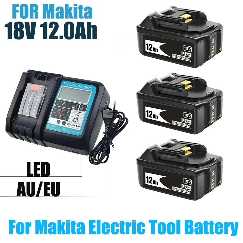 

Аккумулятор Makita 18 в, 12000 мАч, аккумуляторная батарея для электроинструментов с зеркальной заменой li-ion, зарядное устройство LXT BL1860B BL1860 BL1850 3A