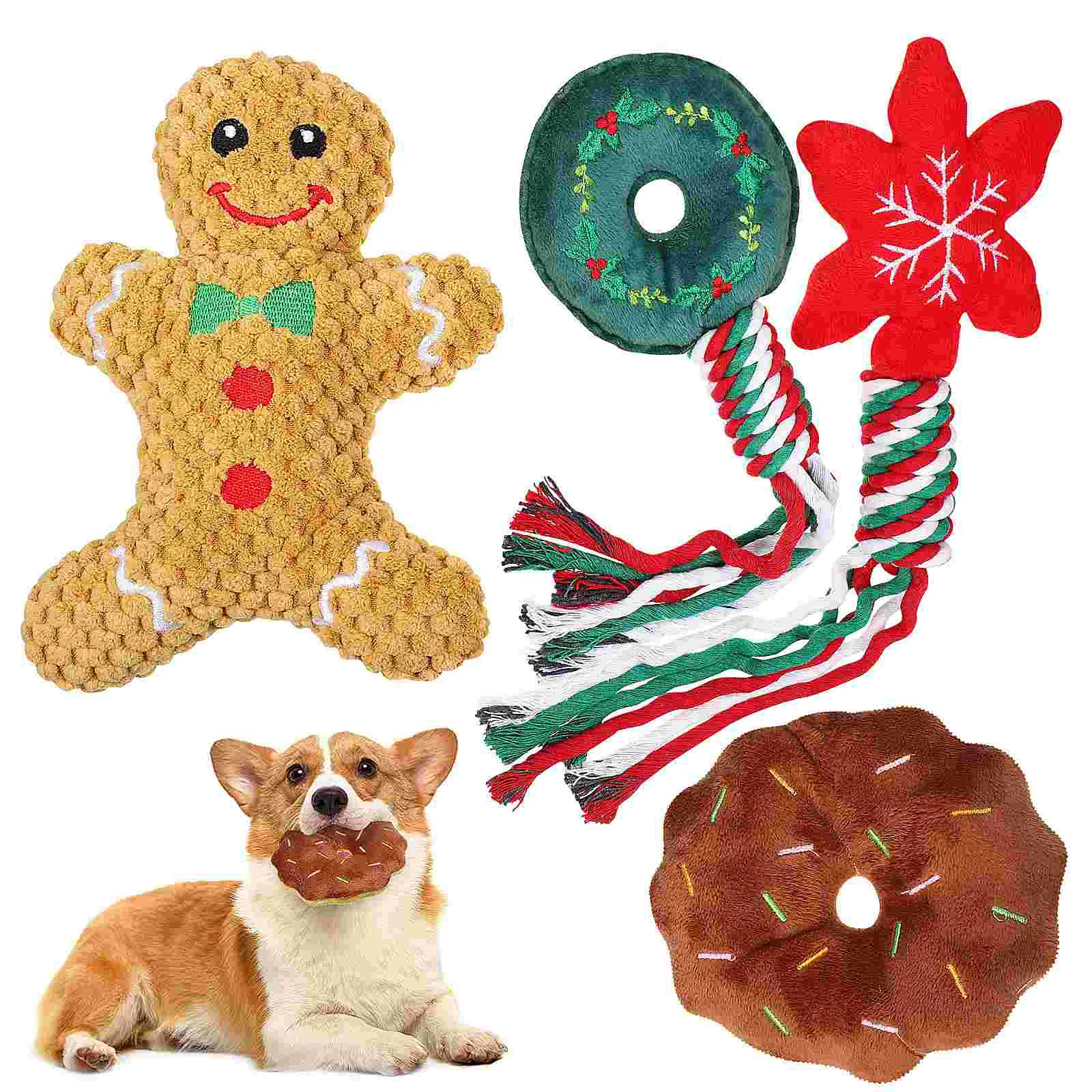 

1 Pieces Christmas Series Dog Chewing Plush Sound Making Toys 4pcs Pet Pp Cotton