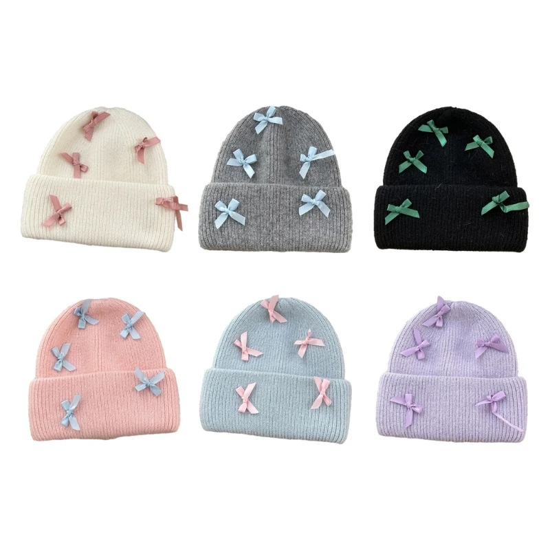 

Adult Teens Bowknot Decor Beanie Knitted Hat Winter Skiing Windproof Beanie