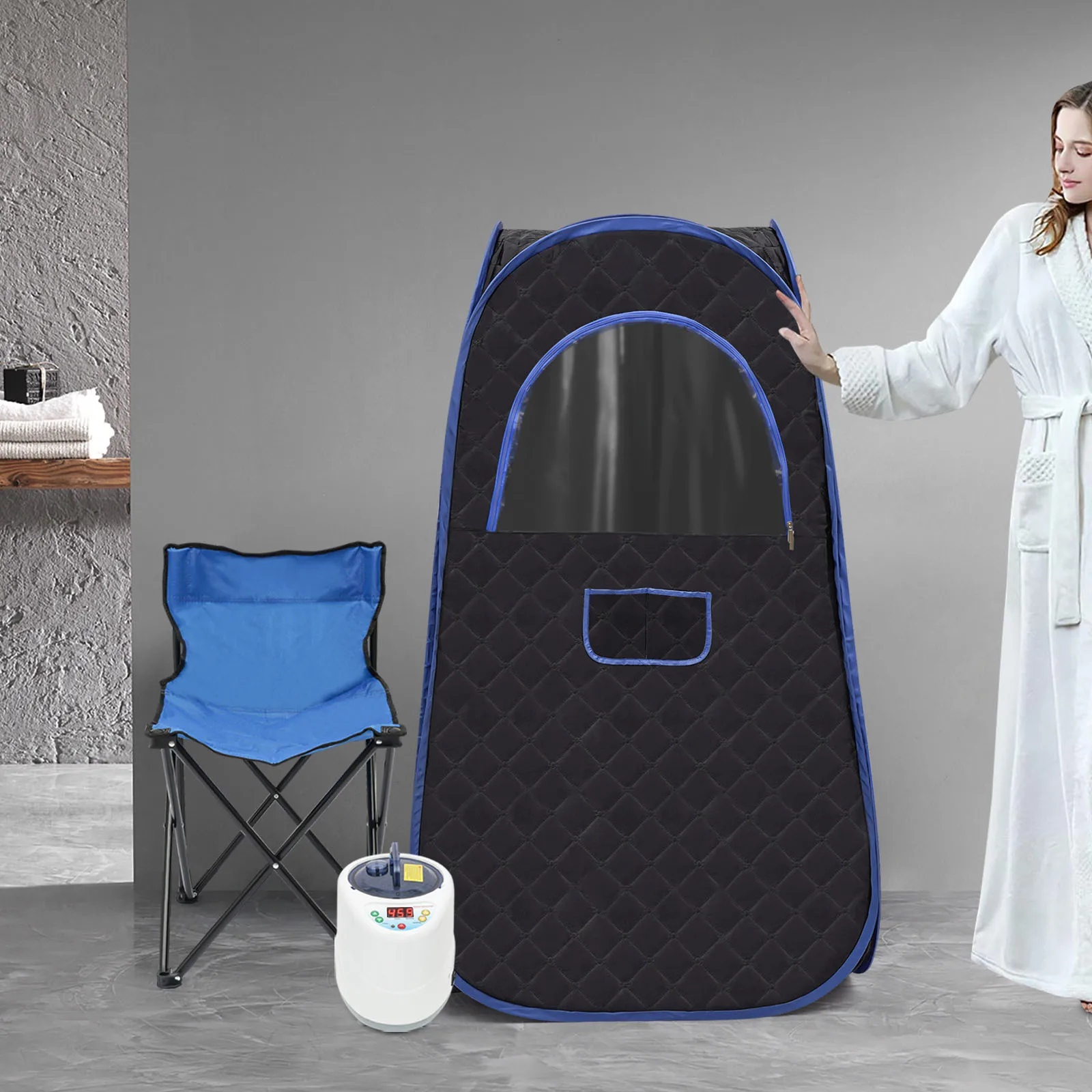 Portable Steam Sauna for Home Spa Sauna Tent Sauna Box with 2L Steamer Remote Control Folding Chair 4