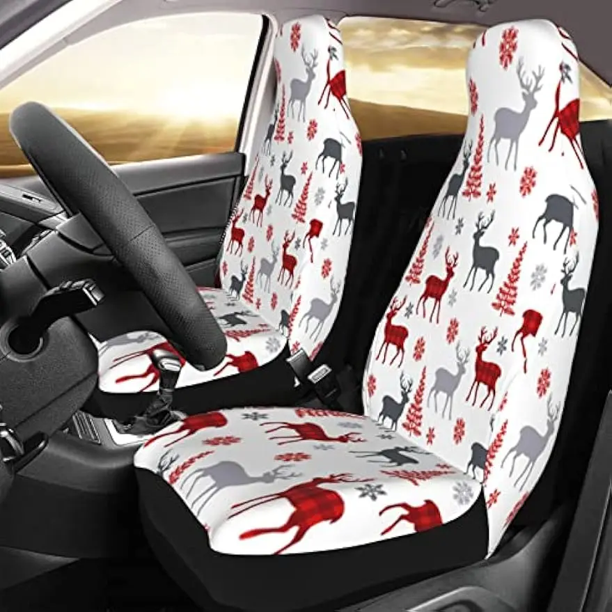 

Car Seat Covers Red Plaid Reindeer Elk Deer Universal Auto Front Seats Protector Fits for Car SUV Sedan Truck Car Seat Covers