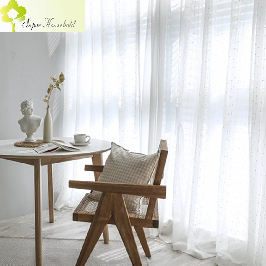 White Jacquard Window Screens Stripe Embroidered Curtains Tulle For Living Room Bedroom Study Sheer Drapes Panels