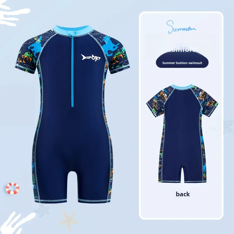 Children's Swimsuit Dinosaur Printed Boys One-piece Sun Protection Suit Medium To Large Kids Swimming Clothes boys swimwear