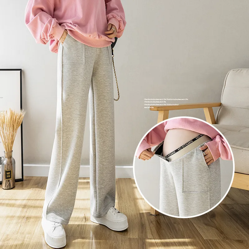 2022 New Maternity Pants Pregnancy Clothes for Pregnant Women Straight Wide  Leg Mopping Trousers Casual Low Waist Grossesse