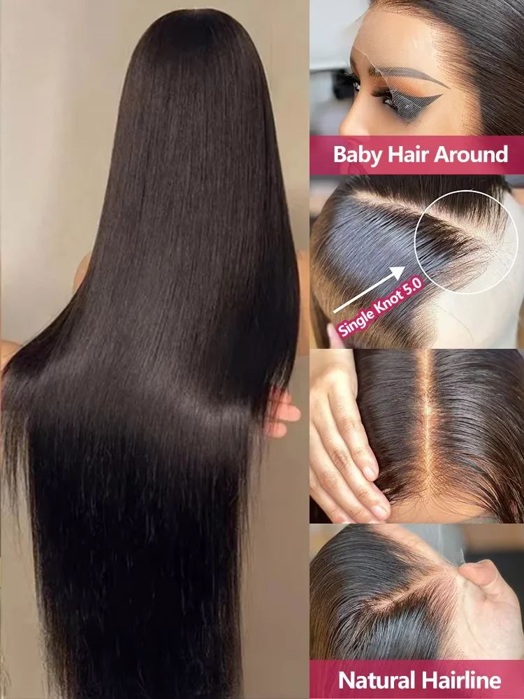 30 Inch 13x4 13X6 Straight Lace Front Wig 200% Density Transparent Frontal Natural Black 100% Human Hair Wig for Women