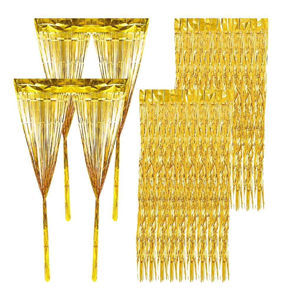 

4 Pcs Shiny Fringe Curtains Baby Shower Decorations Metallic Line Garland Plastic Backdrop for Party Foil Gold