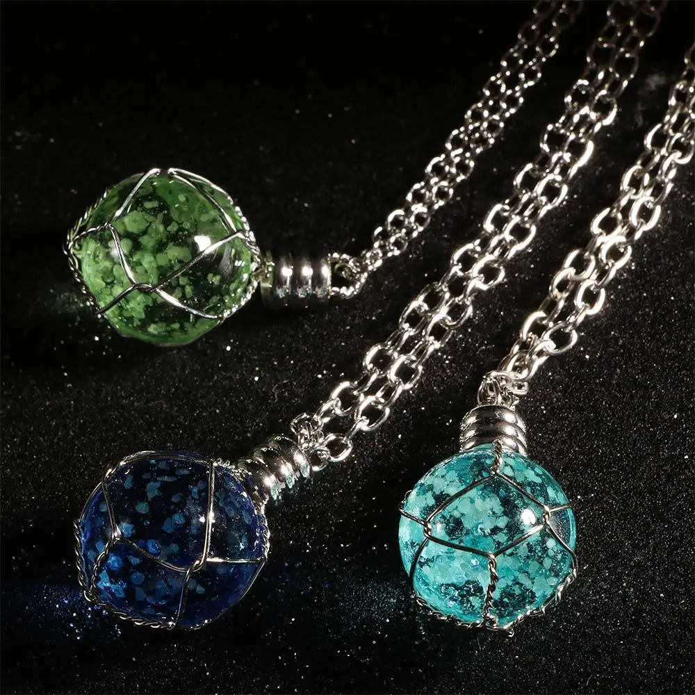 Lady Fashion Fancy Steampunk Glow In The Dark Creative Magic Chic Crystal Luminous Ball Necklace Jewelry