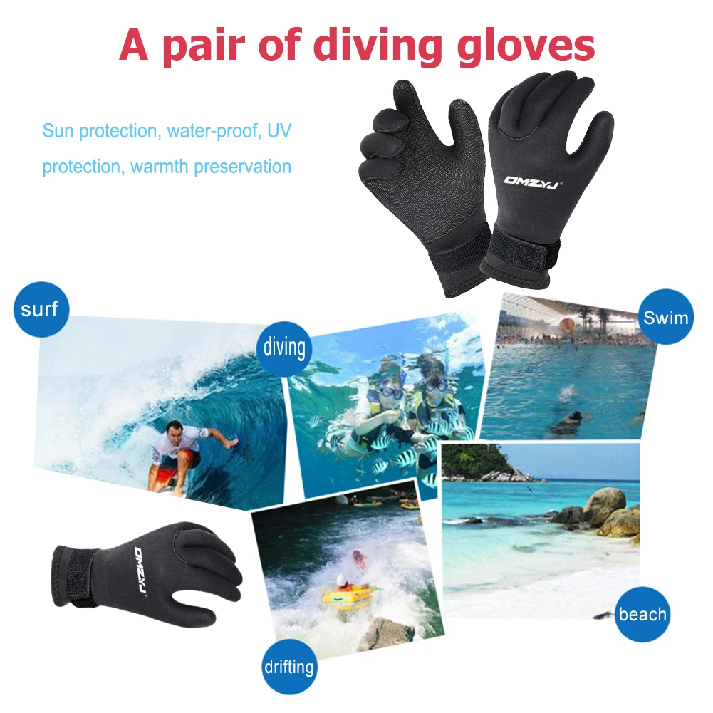 Water Gloves Scuba Gloves 3MM Neoprene Diving Wetsuits Gloves Women Men Five Finger Warm Winter Gloves For Snorkeling Paddling Surfing Kayaking Canoeing Spearfishing Skiing Dive Gloves Adjust Strap