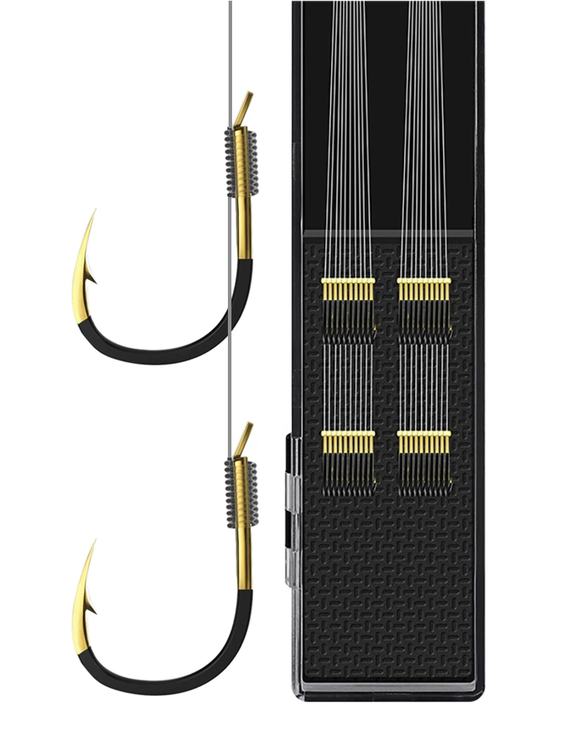 20 Pairs Fishing Hooks With Tippet Line Set Carbon Steel Double Fishing