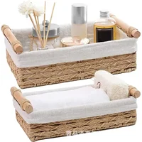 1pc Bathroom and Kitchen Storage Basket - Small Wicker Organizer for Countertops - Round Paper Rope 1