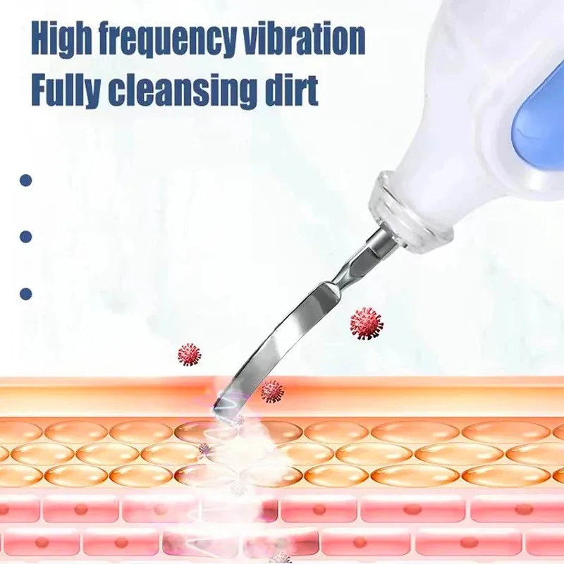 High Frequency Ultrasonic Cleaner Vibrator Pore Deep Cleansing LED Handpiece Blackhead Remover Facial Scrubber Face Peeling Tool