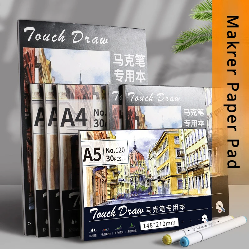 Drawing Sketchbook 30 Sheets 120g A4/A5 Paper Pad for Gel Pens Markers Colored Pencils Charcoal Pencil and Graphite