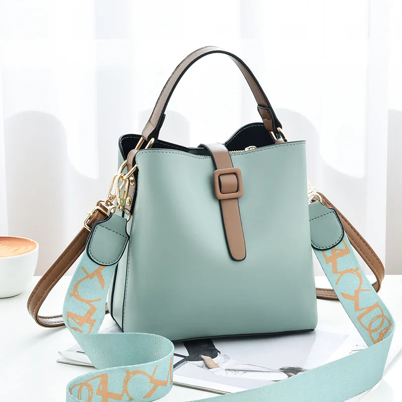 

Hot Sale Women's Bags 2021 New Women's Wide Shoulder Strap Bucket Bag Fashion Large Capacity Single Shoulder Messenger Bag Women
