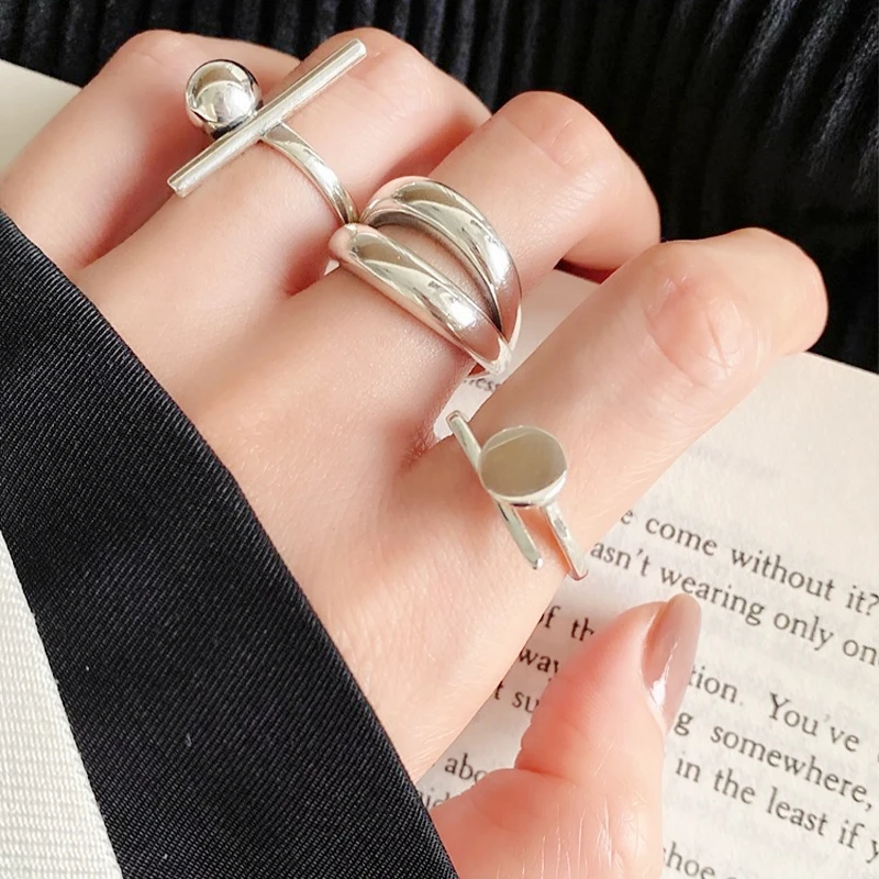 

WEDHOC 925 Sterling Silver Vintage Geometric Hip-hop INS Trend Resizable Opening Ring For Women Luxury Jewelry Party Gift