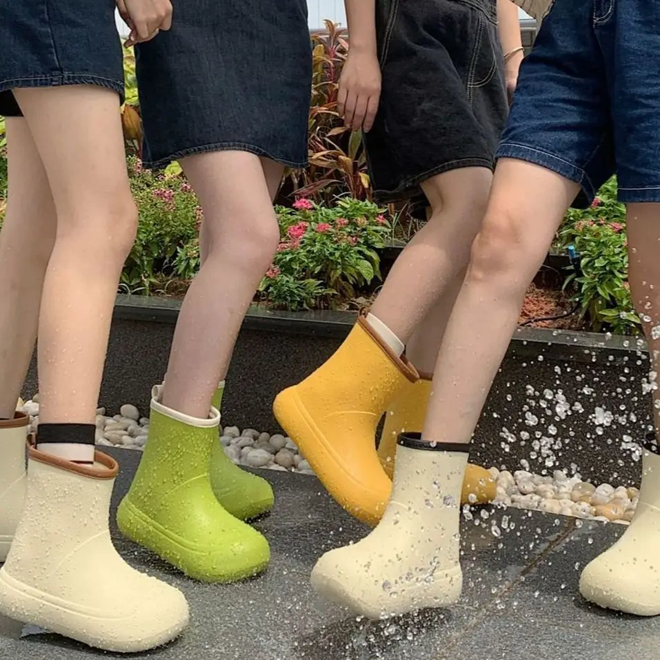 Solid Big  Men Women Outdoor Tide Non-slip Waterproof Parent-Child Rain Boots Children Hundred Couple