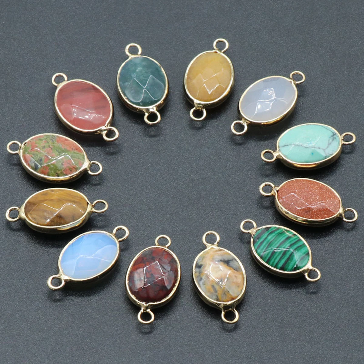 

1/3PC Natural Crystals Stone Charms Double Hole Rose Quartz Tiger Eye Opal Pendant Connectors For Jewelry Making DIY Bracelets