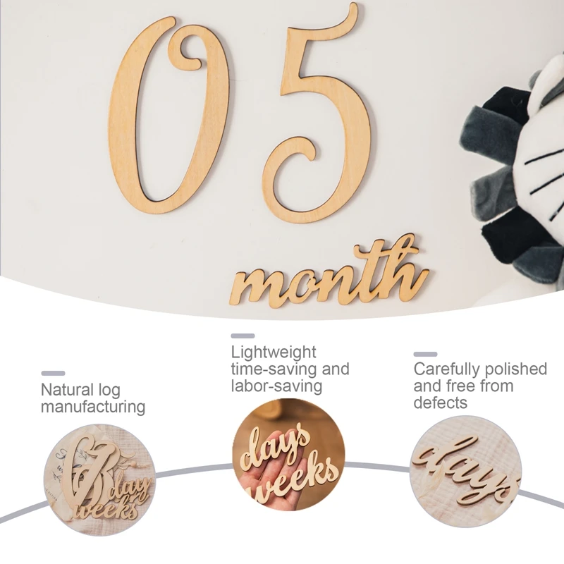 Wooden Milestone Cards 20pcs/set Natural Wooden Baby Milestone Card Numbers Engraved Baby Growth and Pregnancy Growth Cards Reversible Photo Props
