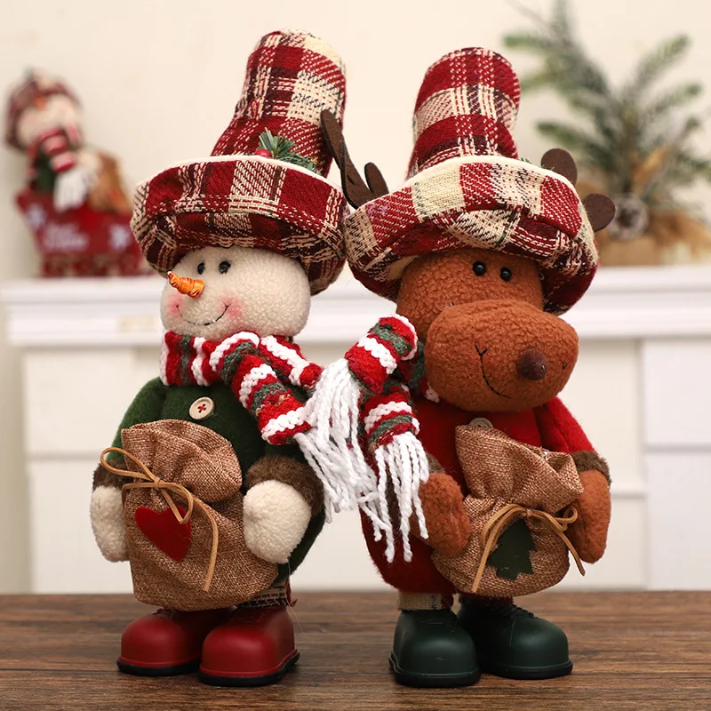 Christmas Decorations Linen Top Hat Standing Doll Santa Claus Snowman Home Decoration Ornaments