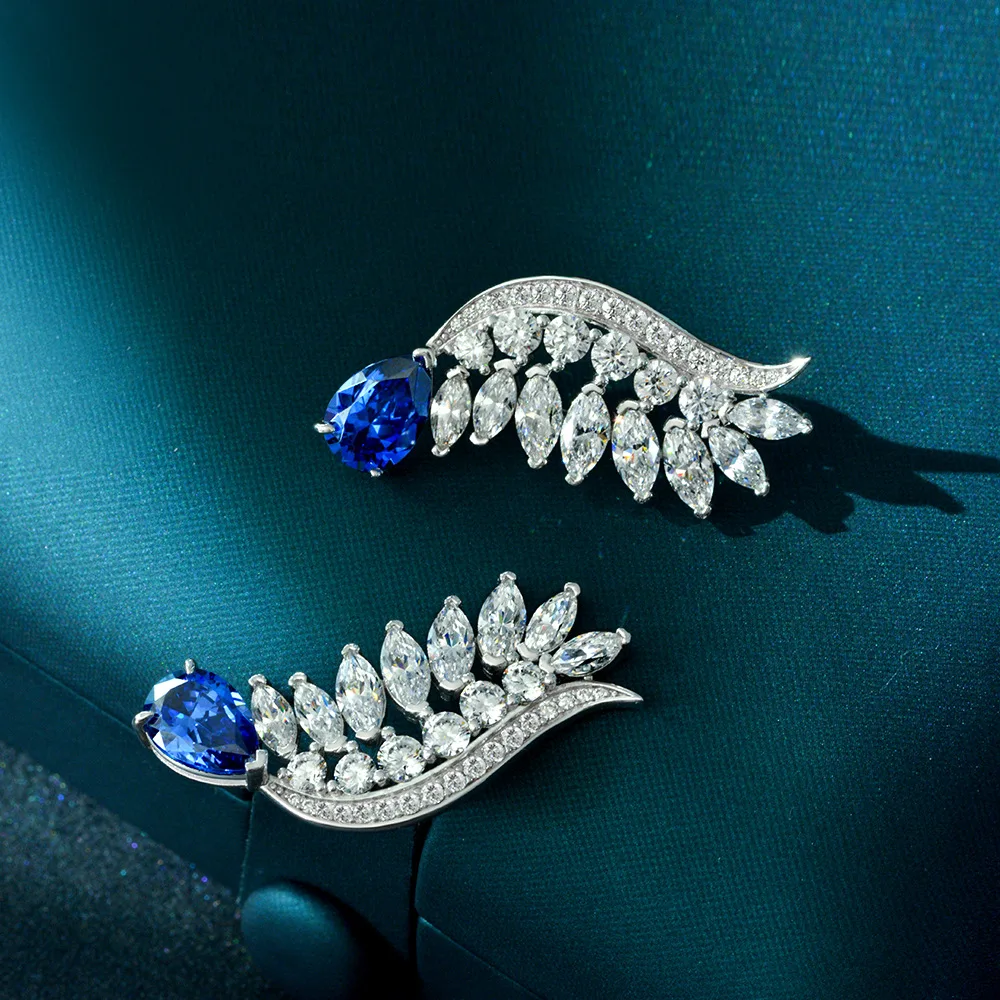 

New Fashion Feng Shui Drop Earrings Ladies Royal Blue Angel Wings Design S25 Silver Earrings Inlaid with 5A Zircon