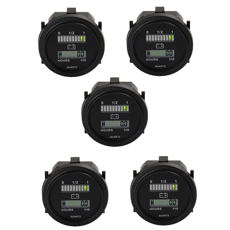 

5X LED With Hour Meter Round Battery Indicator Meter Gauge 12/24V 36V 48V 72V For Boat Golf Cart Yamaha Club