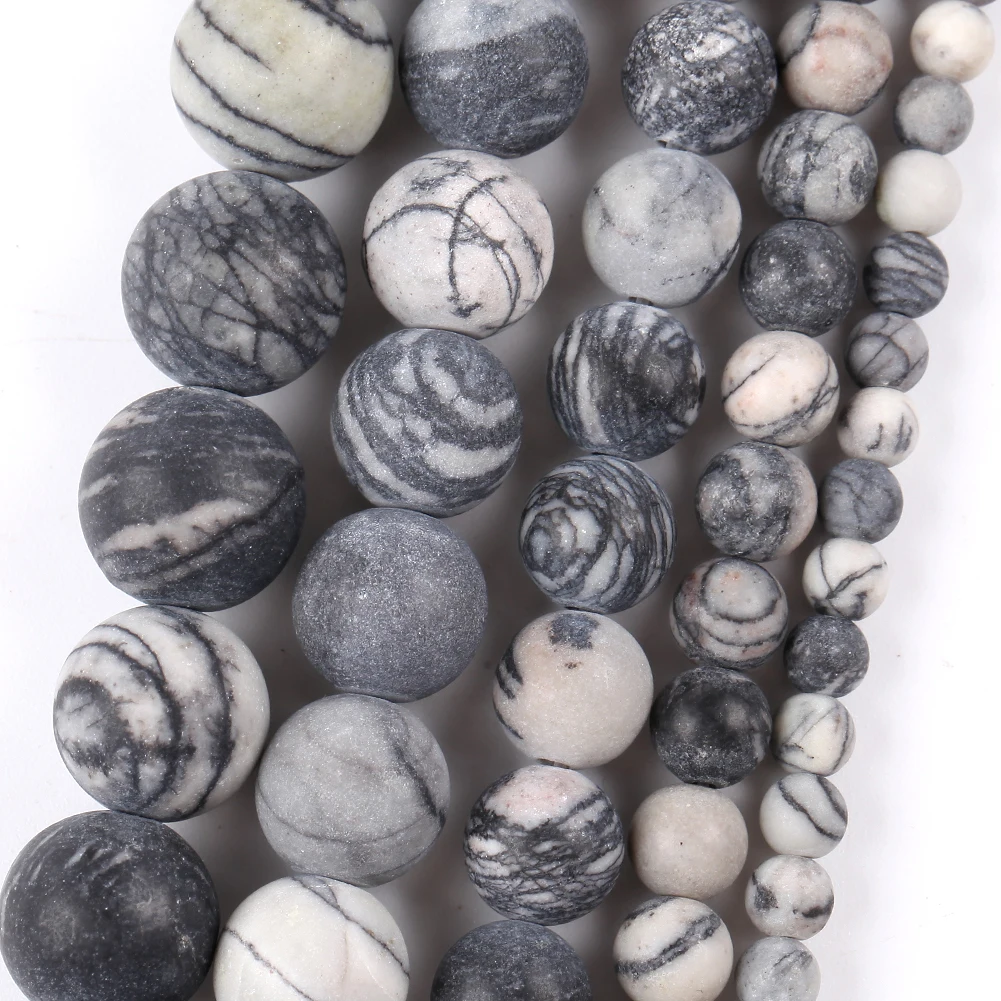 thumbnail image 1 of Cuentas espaciadoras de piedra de jaspe de madera pulida y opaca natural para hacer joyas, collares y pulseras, cuentas redondas mate de 4 mm a 12 mm, 15", 1 of 5