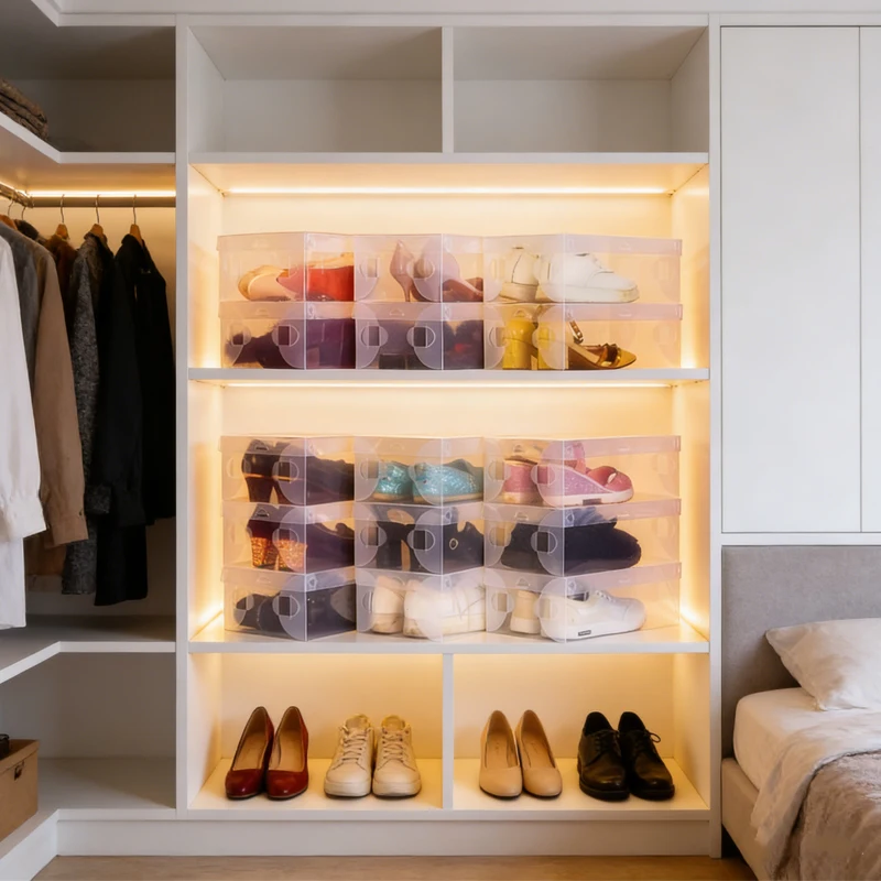 12 Piece Transparent Stackable Storage Plastic Box Dustproof Sports Shoe Box, Optional Specifications_voghion.com