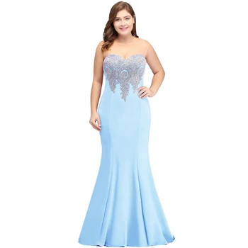 BABYONLINE فستان وصيفة العروس بحورية البحر باللون الأزرق السماوي مع خط عنق على شكل قلب مزين بالذهب وأشرطة شفافة لحفلات الزفاف