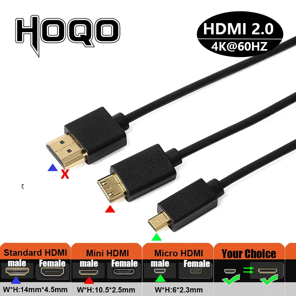 ERDS-4K Câble Adaptateur Micro HDMI Vers HDMI Angle Mâle à Femelle 90 Degrés Câble Court Tressé En Nylon Support 4K UHD Pour Ordinateur Portable TV Caméscope, Angle Bas