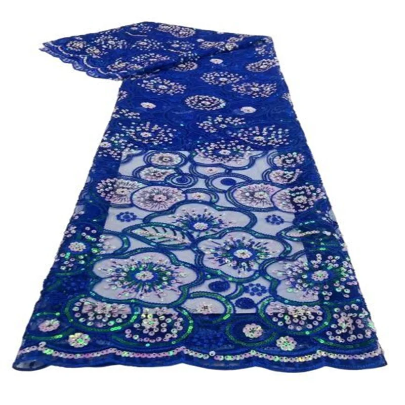 

Soft Sequence African Lace Fabric 5 Yards Nigerian Wedding Women Royal Blue Dress Material Sequin French Tulle Lace Fabrics