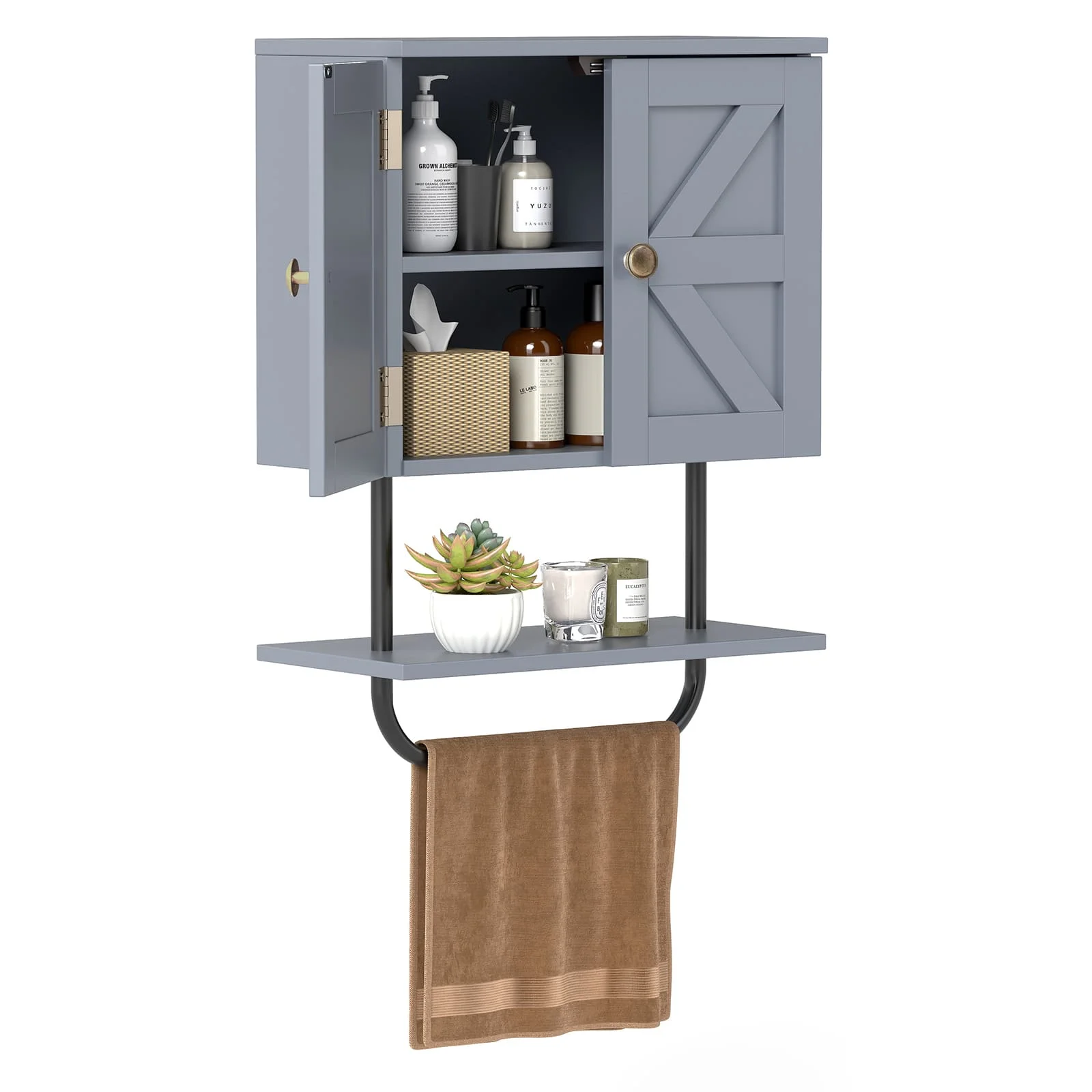 GOFLAME Bathroom Wall Cabinet Wall-Mounted Medicine Cabinet-Grey