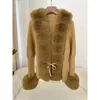 Autumn/Winter 2024 Women's Fur Coat Luxury Patchwork Knitted Sweater Bandage Fur Cardigan Detachable Collar Jacket Faux Fur Coat 4