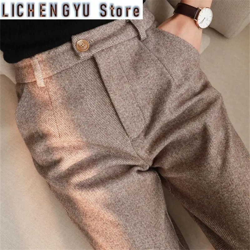 New Woolen Pants Women's Harem Pencil Pants Autumn Winter High Waisted Casual Suit Pants Office Lady Women Trousers