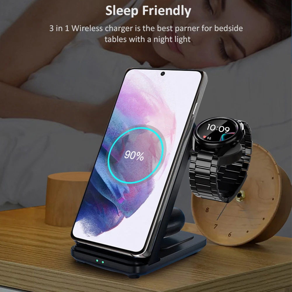 3 in 1 Wireless Charger Stand For Samsung Galaxy Watch 3/4 Active 2/1 Fast Charging Dock Station For Samsung S22 S21 S20 S10 samsung wireless charger