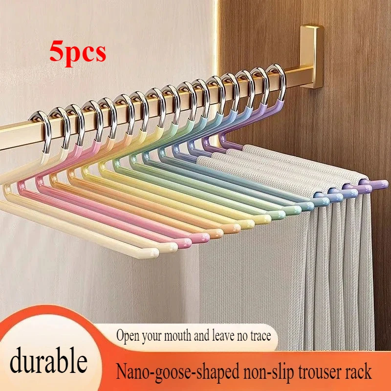 Clothes Hanger Pants Rack 5PCS Goose Shaped Pants Rack Anti Slip Dipping Plastic Pants Hanger Wardrobe Dormitory Retractable Z-shaped Hanger