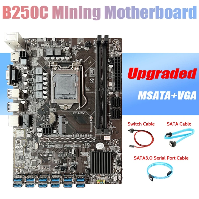 B250C ETH Miner Motherboard+SATA3.0 Serial Port Cable+SATA Cable+Switch Cable 12 PCIE to USB3.0 GPU Slot LGA1151 for BTC best cheap motherboard for gaming pc